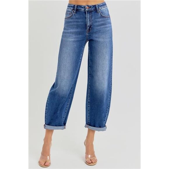 RISEN Full Size High Rise Crop Mild Barrel Jeans Plus Size - Picture 2 of 6